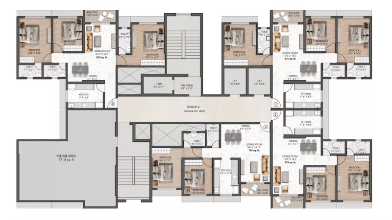 2 BHK floor plan layout of Shelar Supremus apartment