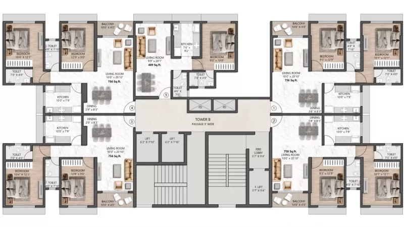 2 BHK floor plan layout of Shelar Supremus apartment